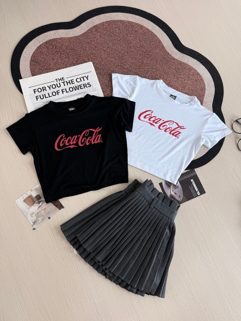 【T-1291】Cola Printed Baby Crop Tee for XS-S