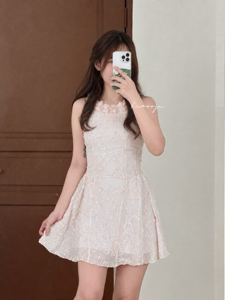 【T-1328】千金感香槟花宴裙 Luxury Premium 3D Floral Lace Dress