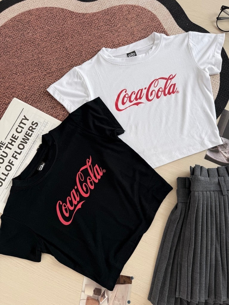 【T-1291】Cola Printed Baby Crop Tee for XS-S