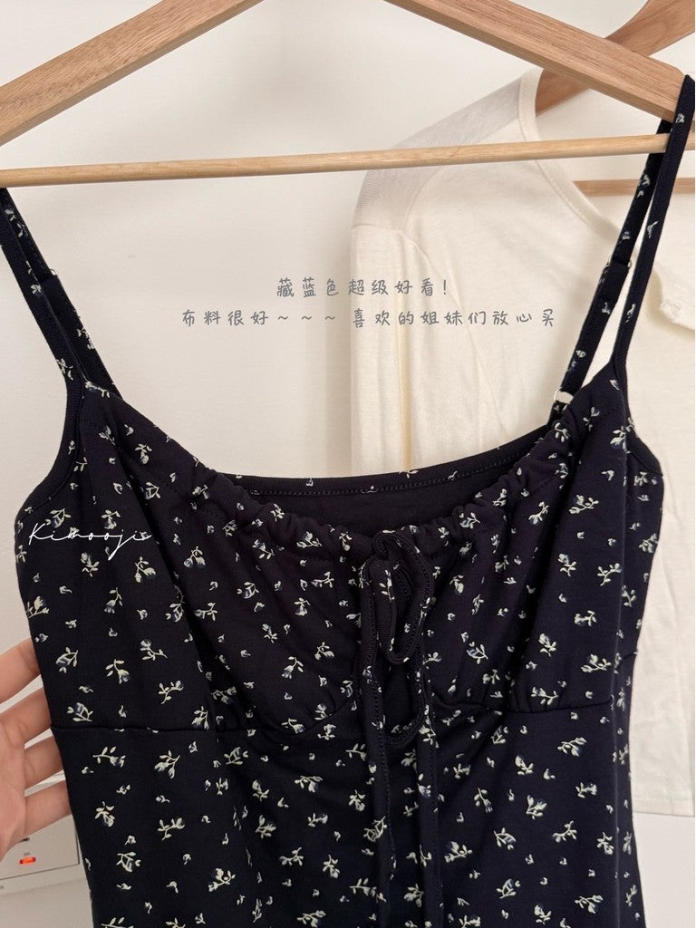 【T-1297】🔥碎花吊带连衣裙漂亮裙（不含外套）
