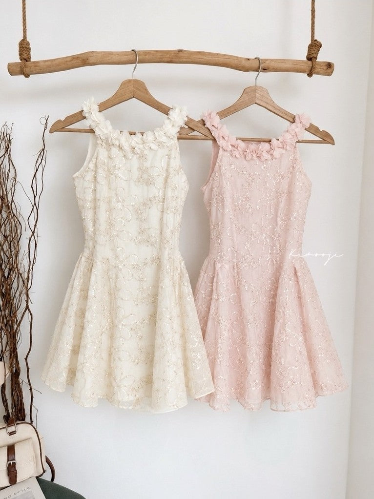 【T-1328】千金感香槟花宴裙 Luxury Premium 3D Floral Lace Dress