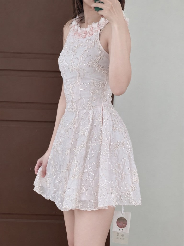 【T-1328】千金感香槟花宴裙 Luxury Premium 3D Floral Lace Dress