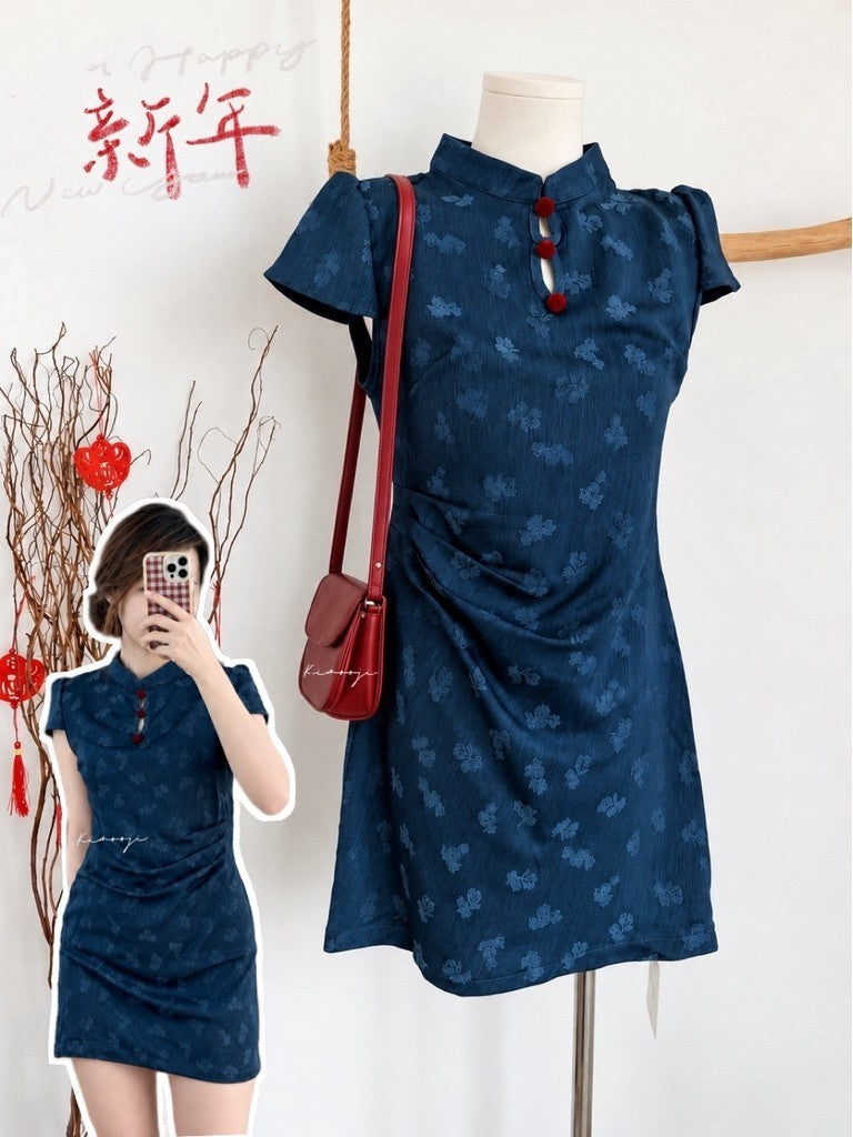 【T-1382】🧧✨CNY✨🧧复古东方 × 深靛蓝 × 老上海复古新中式旗袍