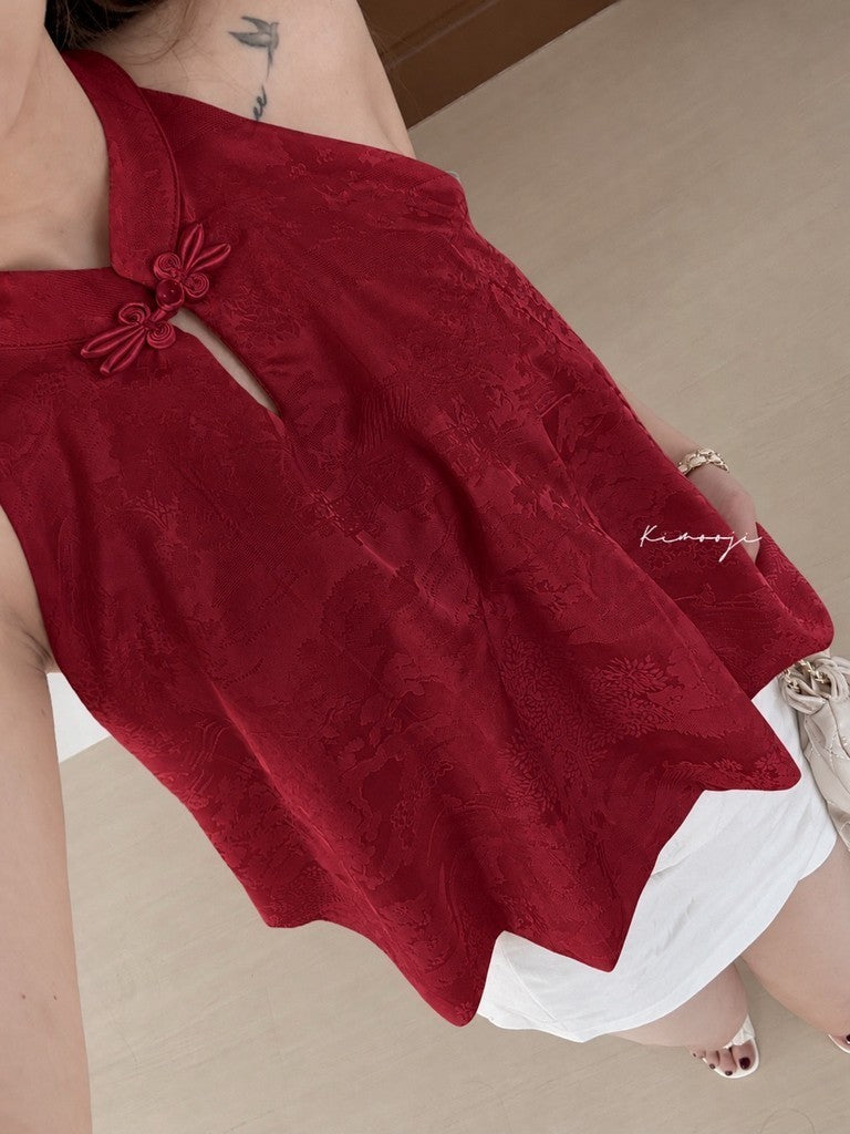 【T-1380】🧧✨CNY 新年款✨🧧新中式旗袍挂脖上衣