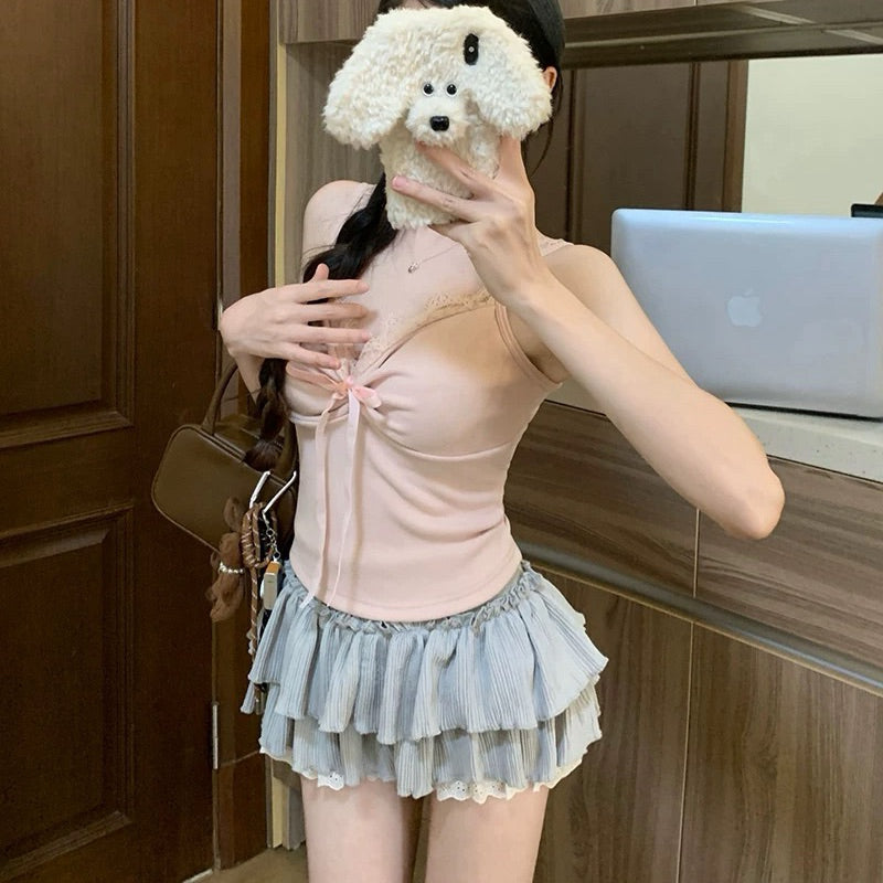 【BT071】自带胸垫挂脖蕾丝美背