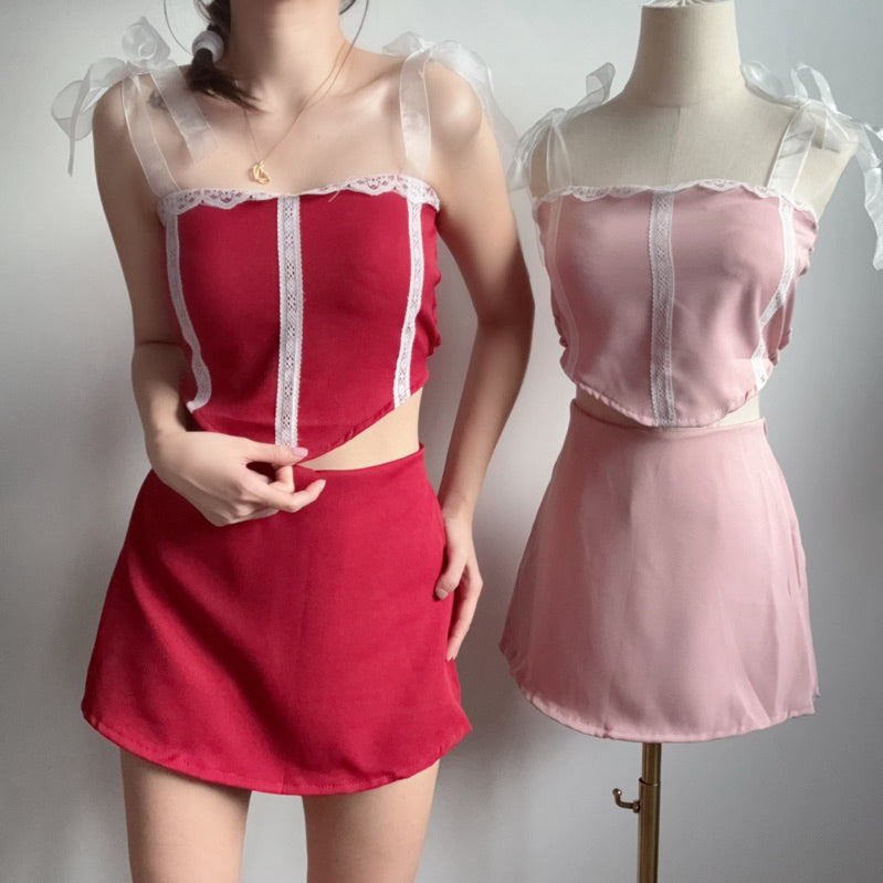 【T441】纯欲风蕾丝套装 Lace Tank + Skort Set