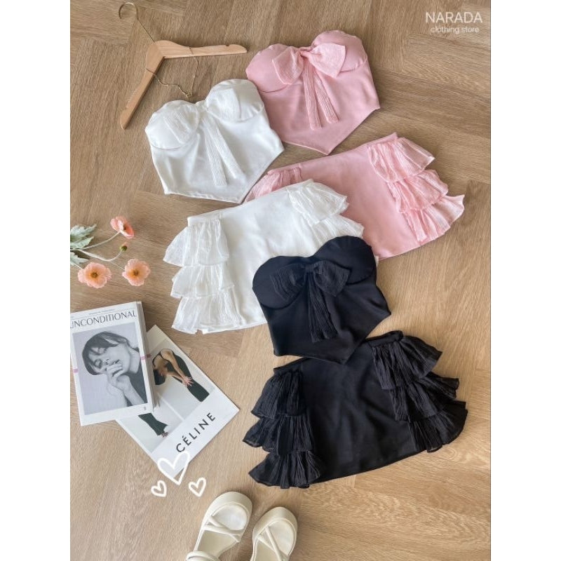 【T542】Sexy Croset Top Cotton Skirt Narada 甜美套装