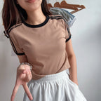 【T566】Thong Glom 运动风撞色条纹短款上衣
