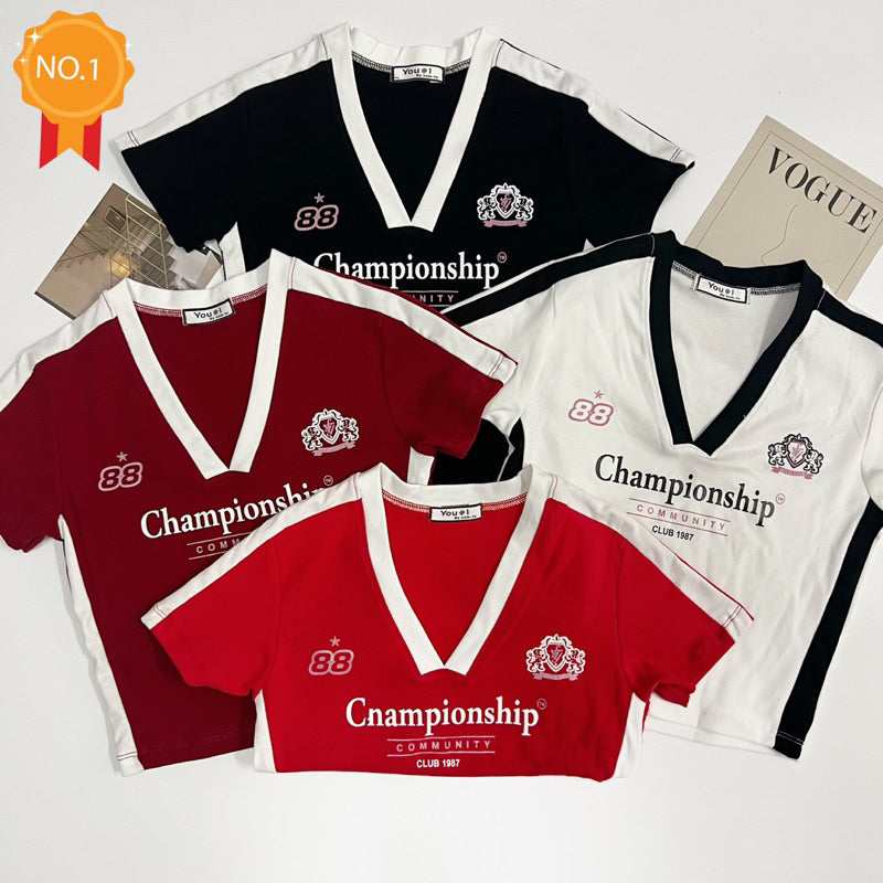 【T342】NOMTO Champion Sporty Crop Tee
