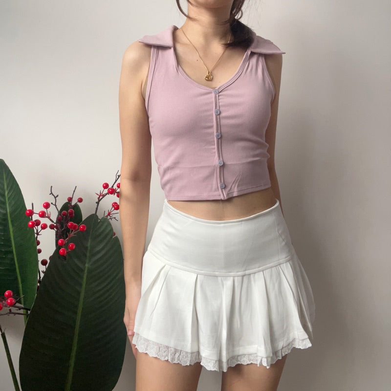 【T360】THONG GLOM 翻领纽扣无袖短款女上衣