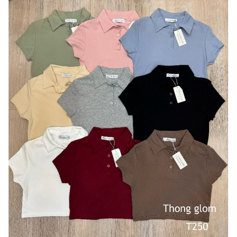 【T250】THONGGLOM 高弹力纯色翻领短款上衣