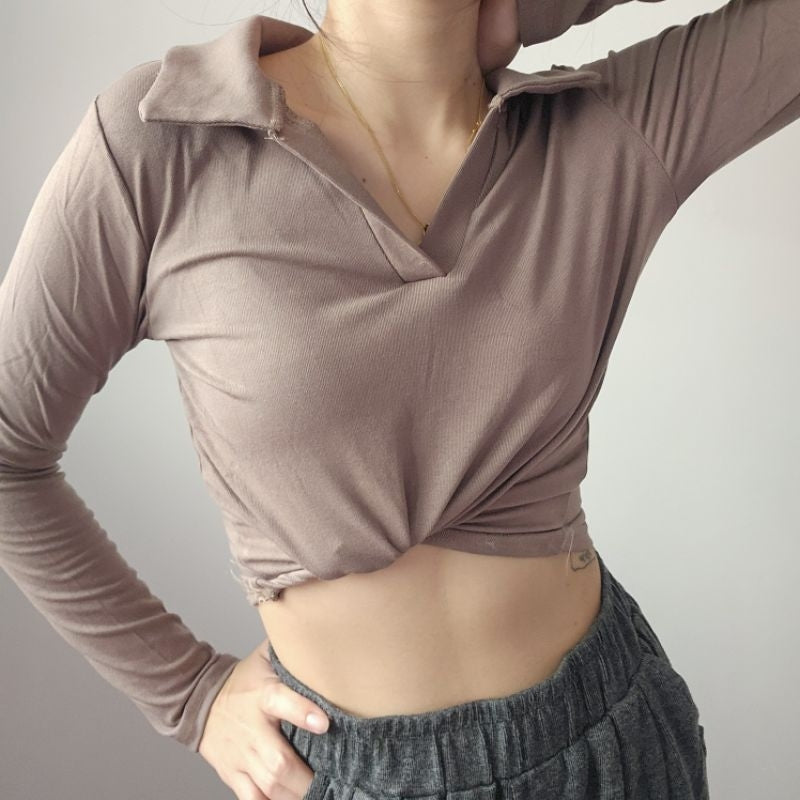 【T263】V Collar Basic Long Sleeve莫代尔基础长袖上衣