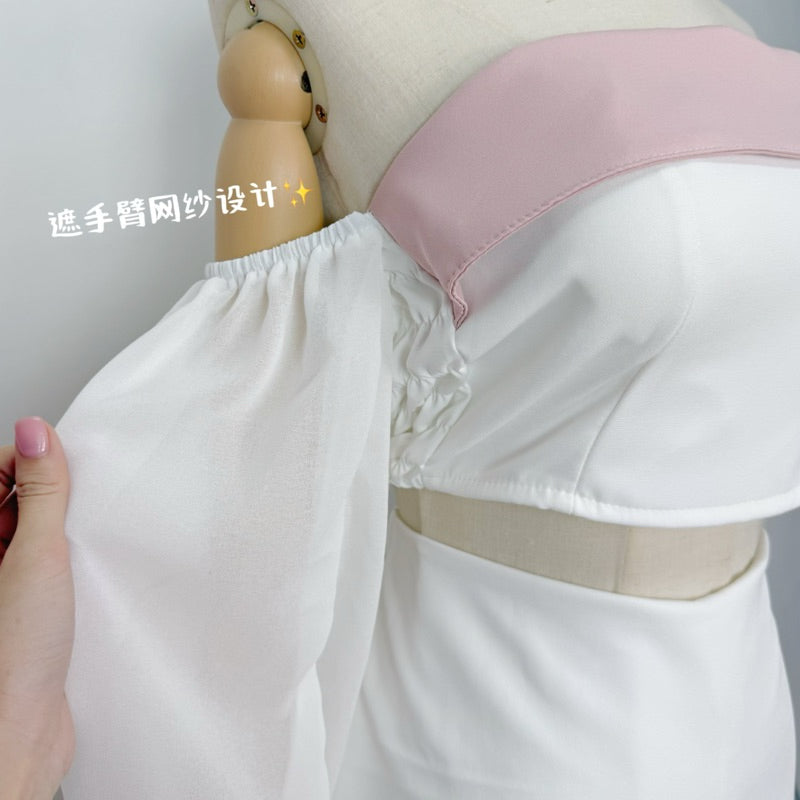 【T416】😍遮手臂套装 Fluffy Long Sleeve Padded Tube Top + Skort Set