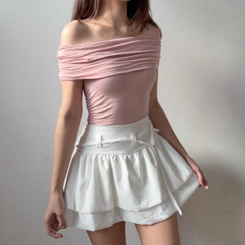【T538】百搭莫代尔一字肩上衣 PINKO