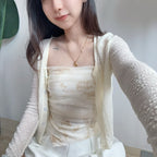 【T562】新中式💗小清新水墨画自带胸垫背心+蕾丝针织外套开衫两件套