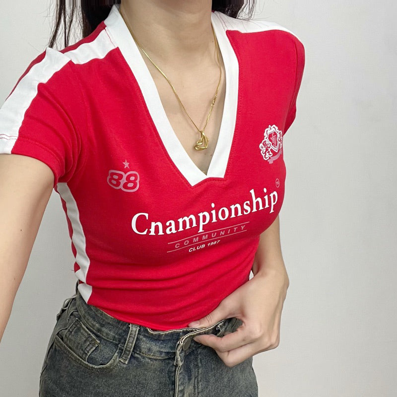 【T342】NOMTO Champion Sporty Crop Tee