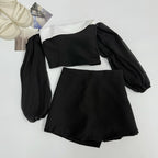 【T416】😍遮手臂套装 Fluffy Long Sleeve Padded Tube Top + Skort Set