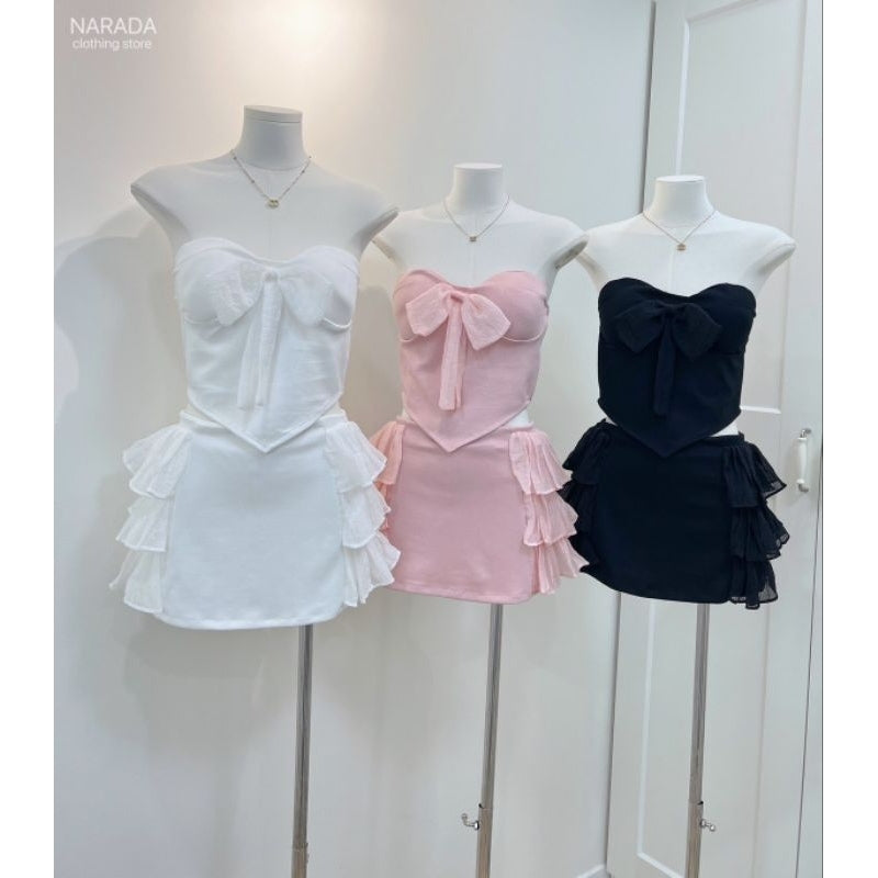 【T542】Sexy Croset Top Cotton Skirt Narada 甜美套装