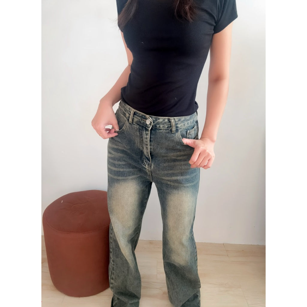 【T704】Jennie Style Cool Swag Baggy牛仔长裤