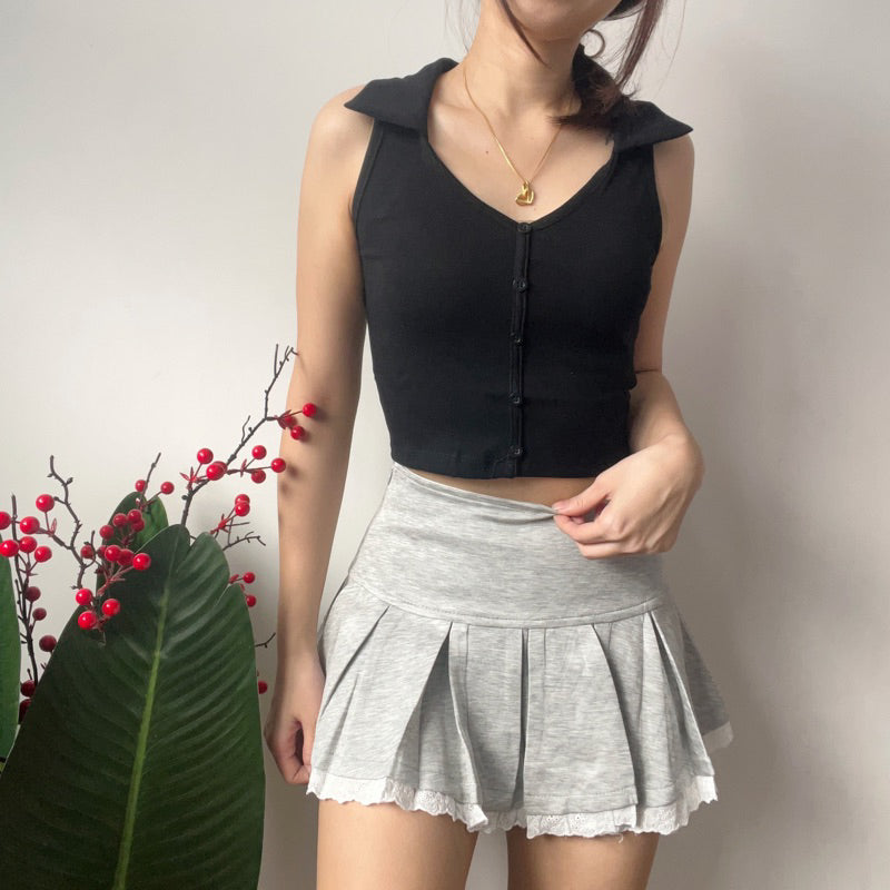 【T360】THONG GLOM 翻领纽扣无袖短款女上衣