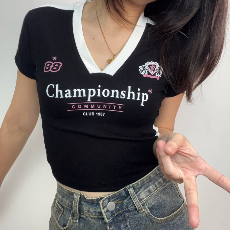 【T342】NOMTO Champion Sporty Crop Tee