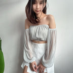 【T517】BlingBling One Shoulder Long Sleeve Top Tank 气质闪闪发光一字肩长袖短款上衣遮手臂 🇹🇭泰国现货上衣