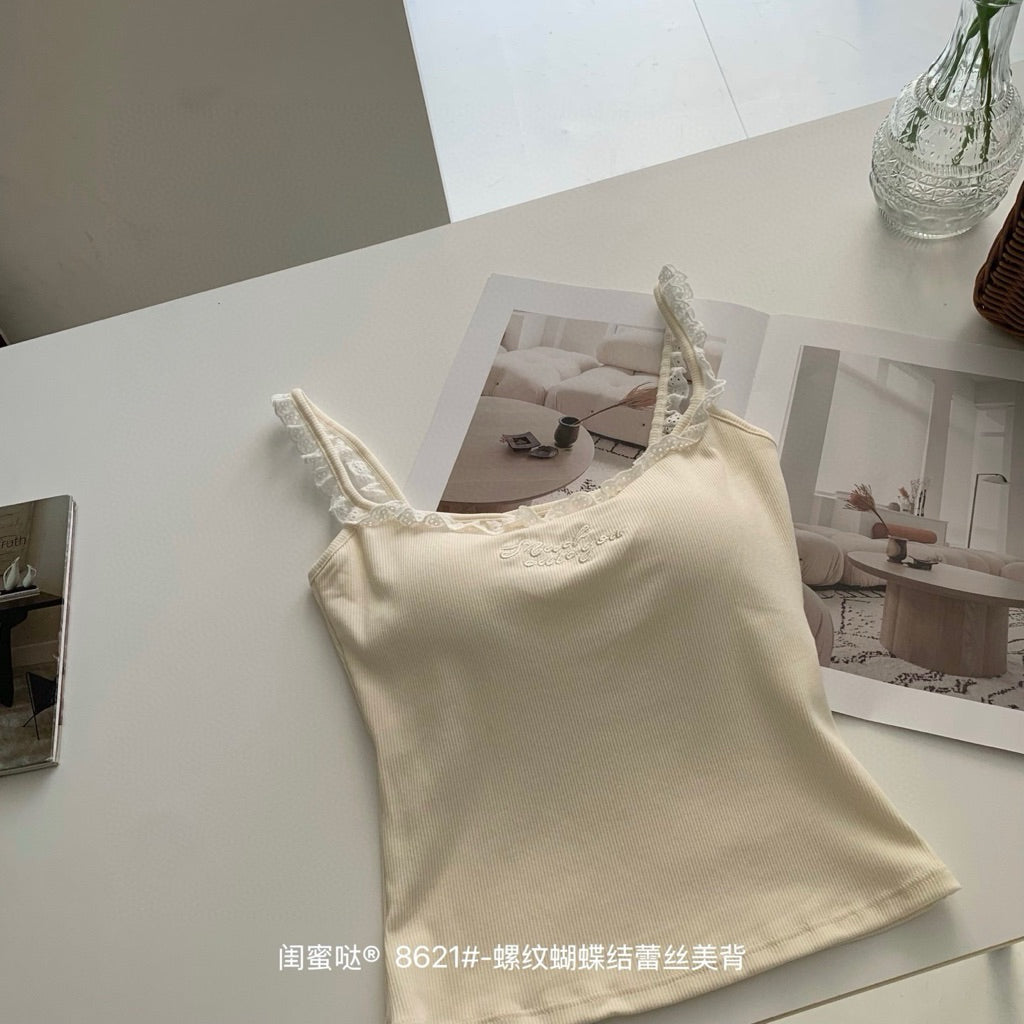 【BT075】甜美温柔无袖上衣with Bra Pad