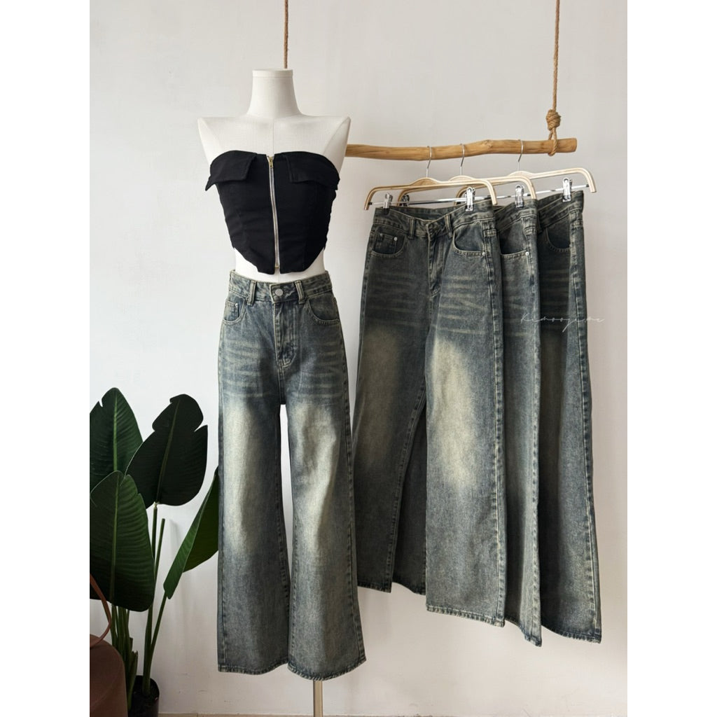 【T704】Jennie Style Cool Swag Baggy牛仔长裤