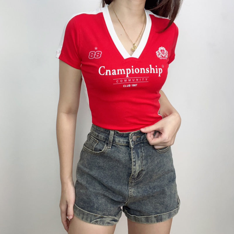 【T342】NOMTO Champion Sporty Crop Tee