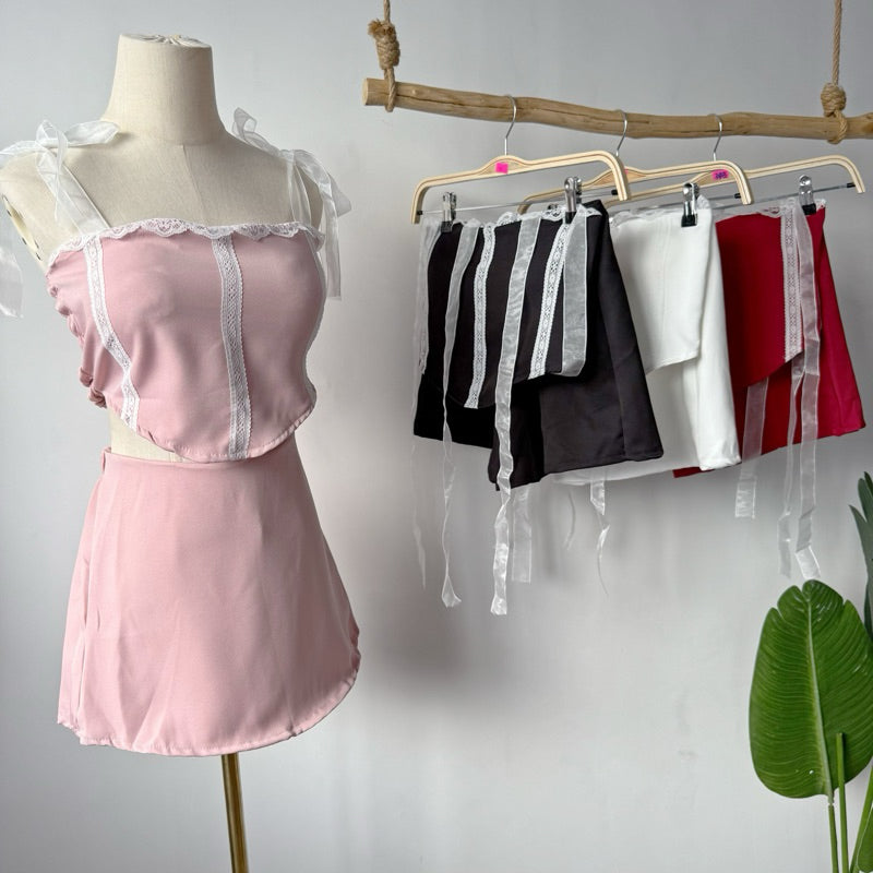 【T441】纯欲风蕾丝套装 Lace Tank + Skort Set