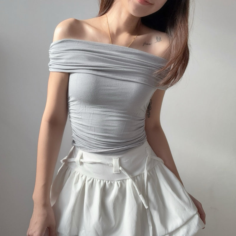 【T538】百搭莫代尔一字肩上衣 PINKO