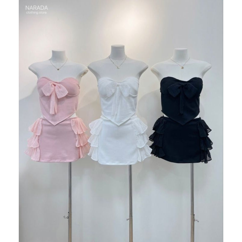 【T542】Sexy Croset Top Cotton Skirt Narada 甜美套装