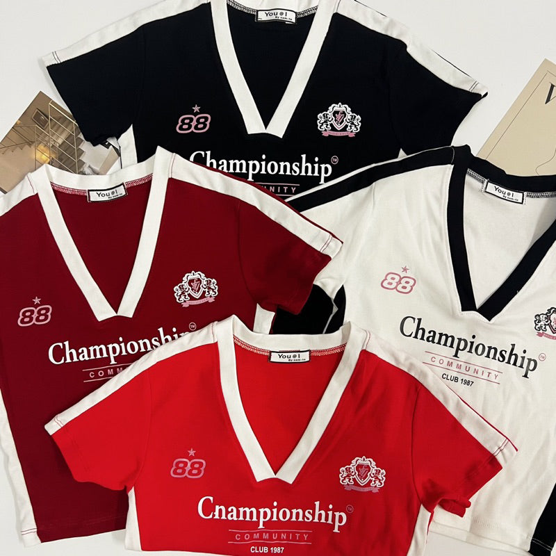 【T342】NOMTO Champion Sporty Crop Tee