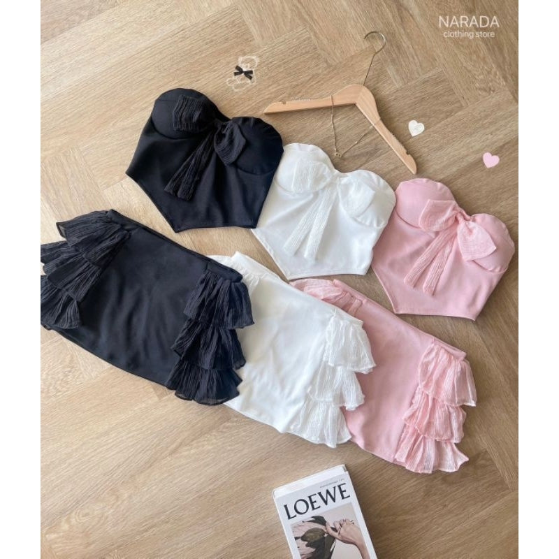 【T542】Sexy Croset Top Cotton Skirt Narada 甜美套装