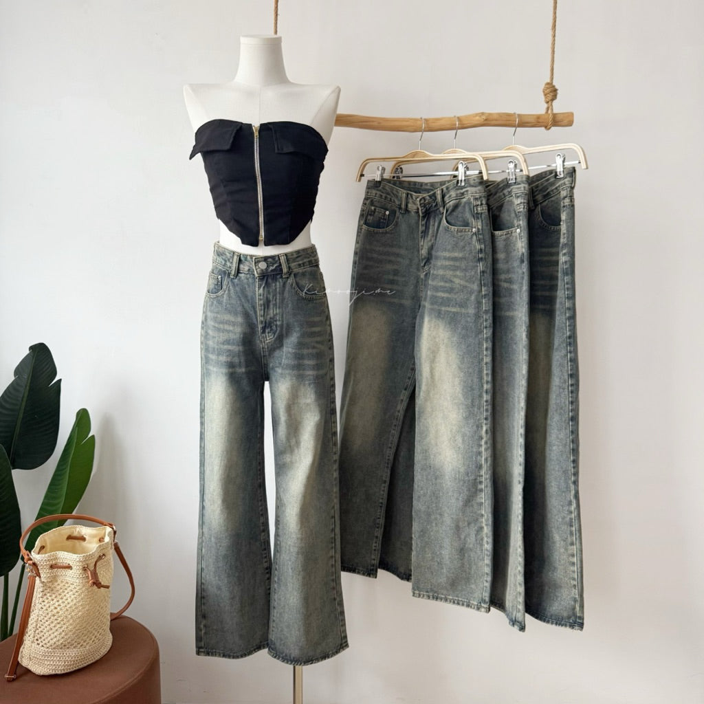 【T704】Jennie Style Cool Swag Baggy牛仔长裤