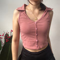 【T360】THONG GLOM 翻领纽扣无袖短款女上衣