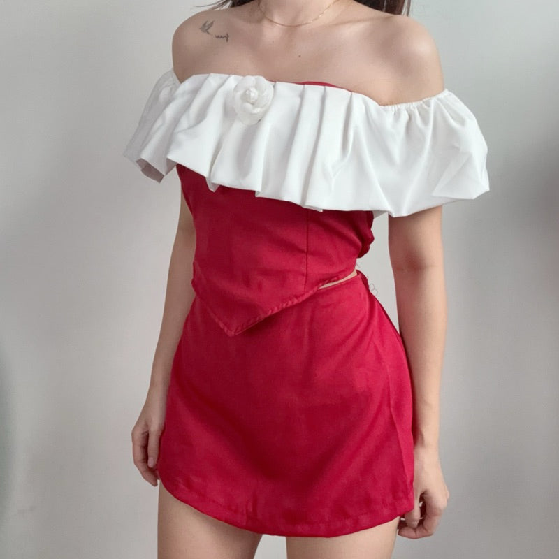 【T439】Fluffy Off Shoulder Looks Expensive Set 贵气一字肩套装