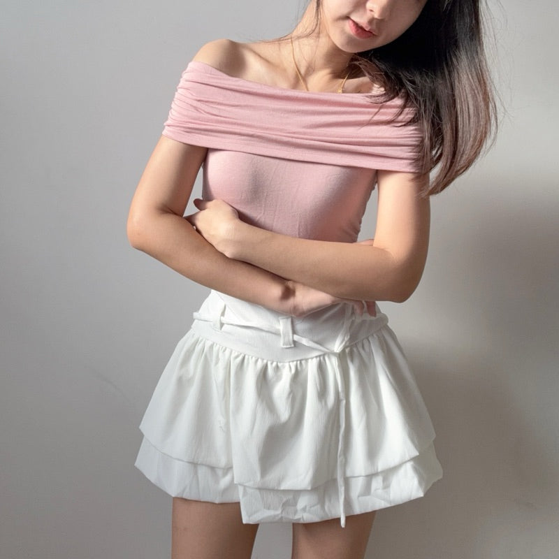 【T538】百搭莫代尔一字肩上衣 PINKO