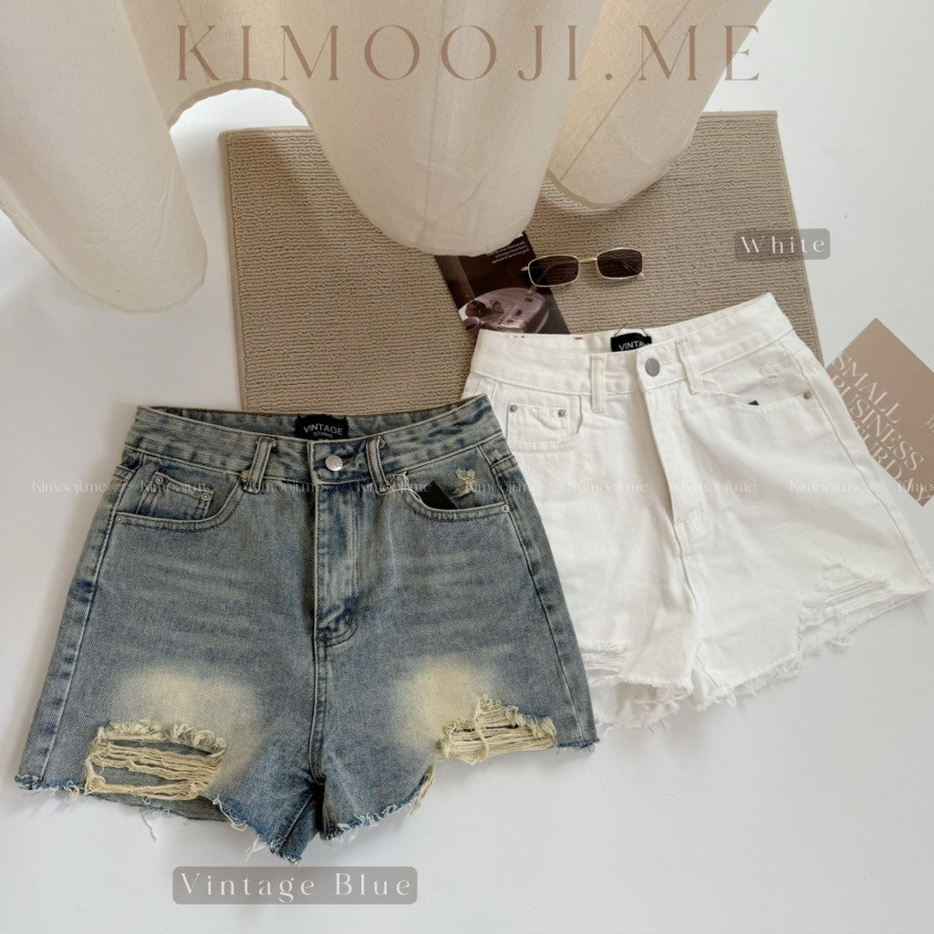 【T797】Vintage Ripped Jeans美式复古女高腰牛仔裤短裤