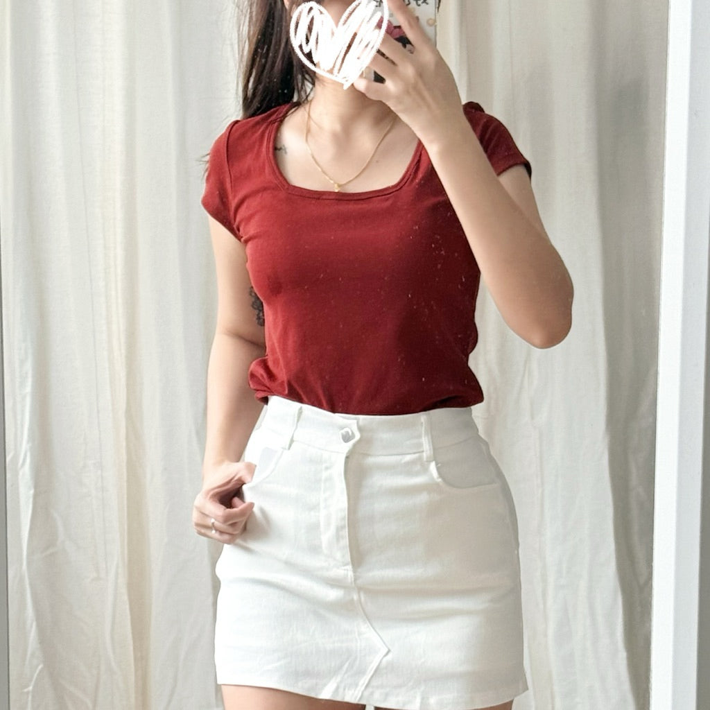 【T856】Thong Glom 方领修身上衣女T恤 Basic Slim Fit Tee
