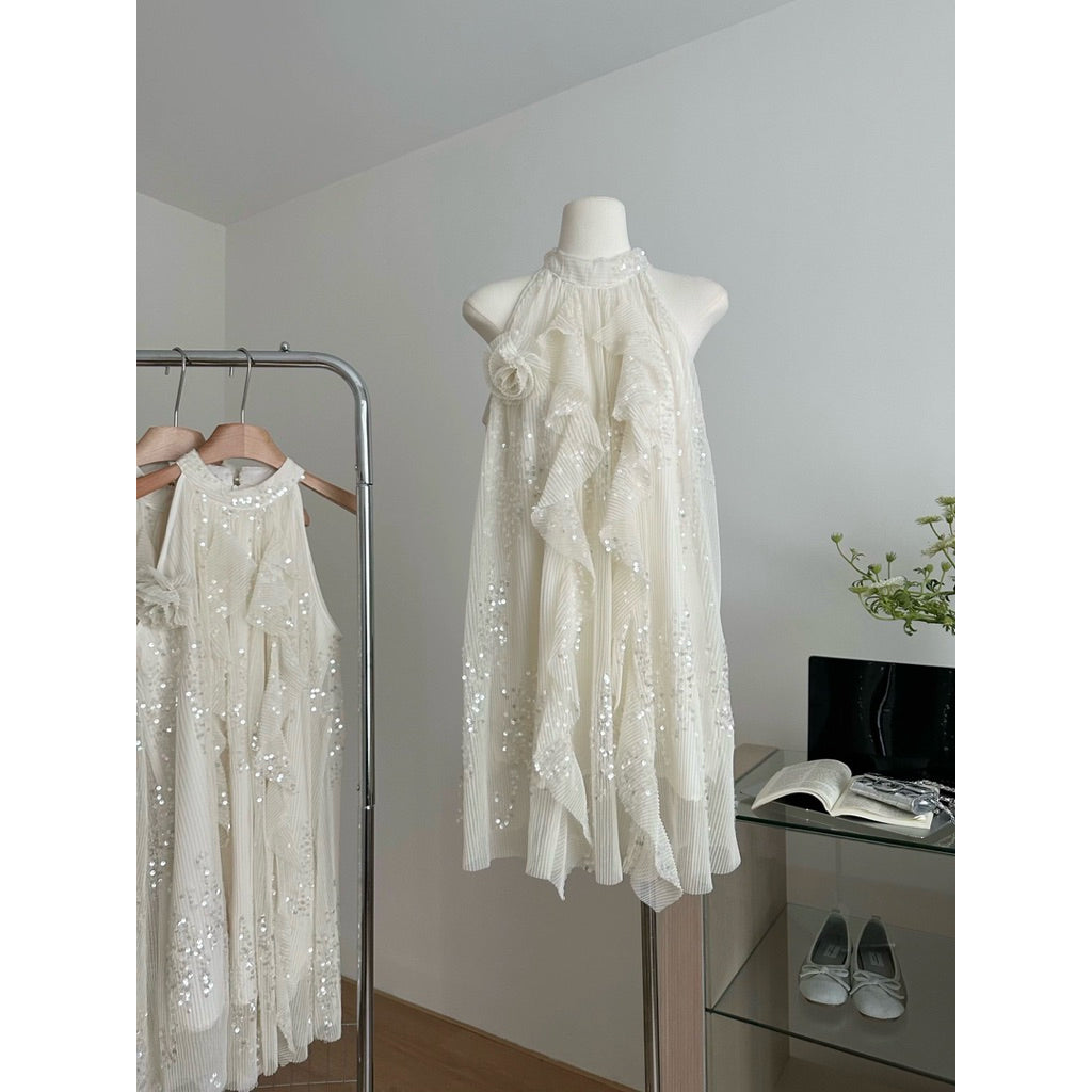 【T886】Premium BlingBling Dinner Dress甜美亮片挂脖裙