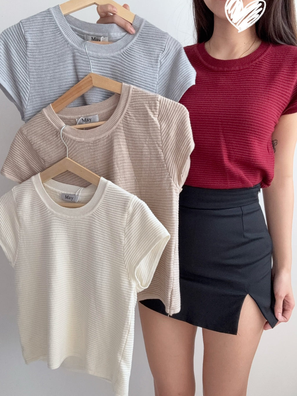 【T913】 Ribbed Knit Tee 高质感针织短袖上衣