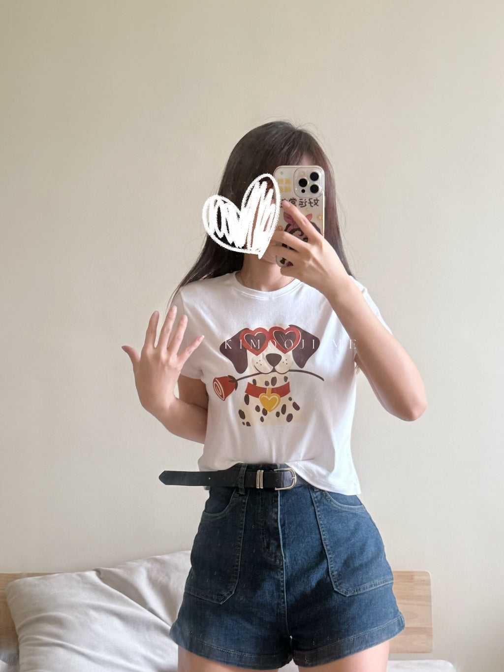 【T951】超可爱！宽松软棉上衣 Cute Puppy Print Loose Crop Tee