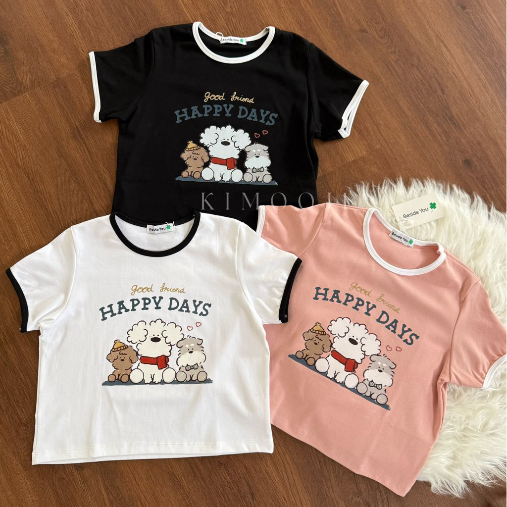 【T1007】 Happy Days 韩版撞色设计女T恤