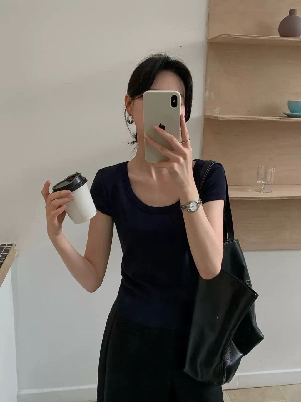 【T1030】高弹力显瘦正肩圆领女Tee