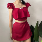 【T353】🎉CNY 2025🎉 气质满满！小飞袖网纱中国结新年套装 Chinese Knot Fly Sleeve CNY Set Skort Bottom 泰国现货套装