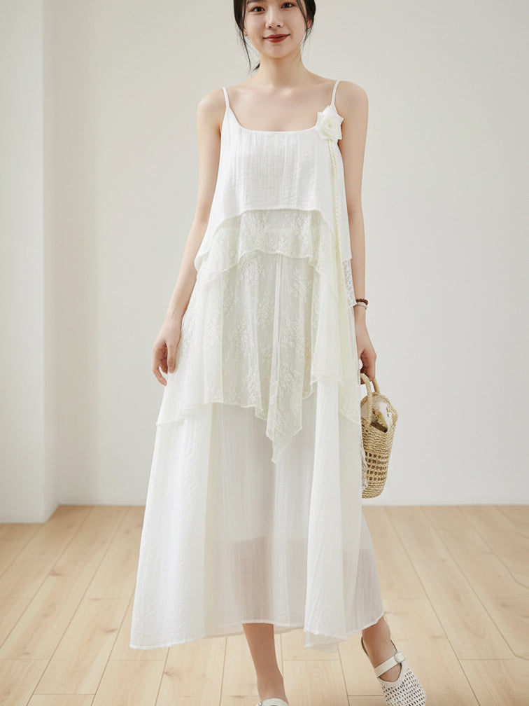【T1106】🕊️ Premium French White Lace Maxi Dress 仙女裙 🤍