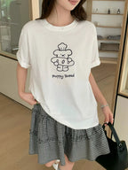 【T-1146】韩系减龄小狗 Oversize T恤 Women Cute Puppy Embroidery Loose Tee 显瘦百搭短袖 T-Shirt 爽滑棉 MD8078
