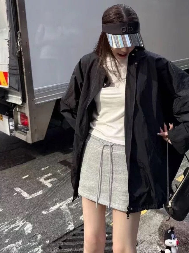 【T-1166】S/M/L Cotton 运动风短裙 显瘦百搭纯棉抽绳半身裙