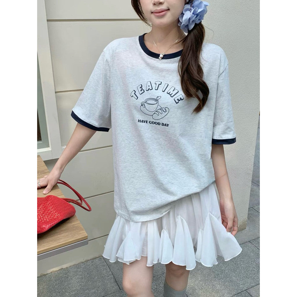 【T-1223】Teatime 韩系印花下午茶爽肤棉Tee